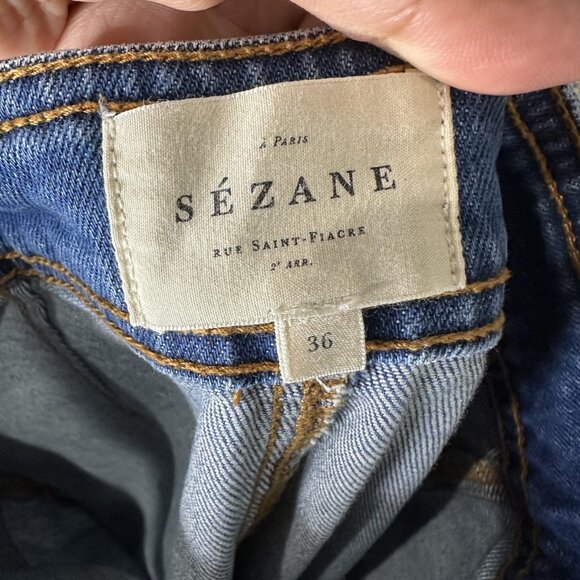 Sézane Jeans Womens 36 Blue High Rise Wide Leg Button Fly Denim Patch Pockets - Picture 8 of 10